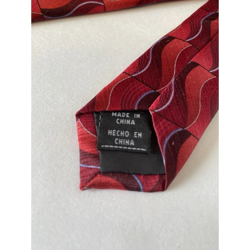 VTG DON LOPER Red Burgundy Abstract USA Made Wide 100% Silk‎ Necktie Tie